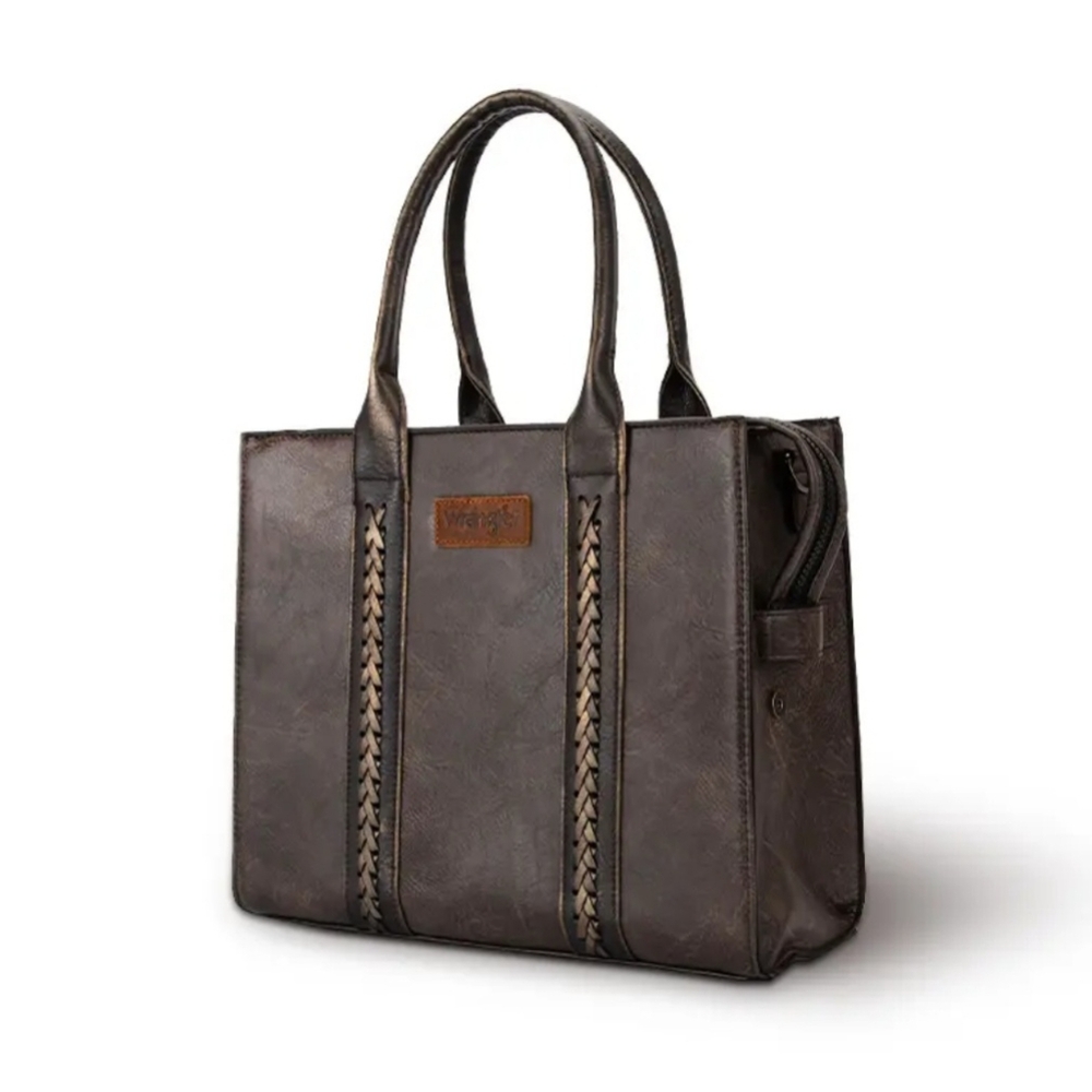 Wrangler Wide Vintage Zipper Tote Bag with Zipper Pocket Coffee